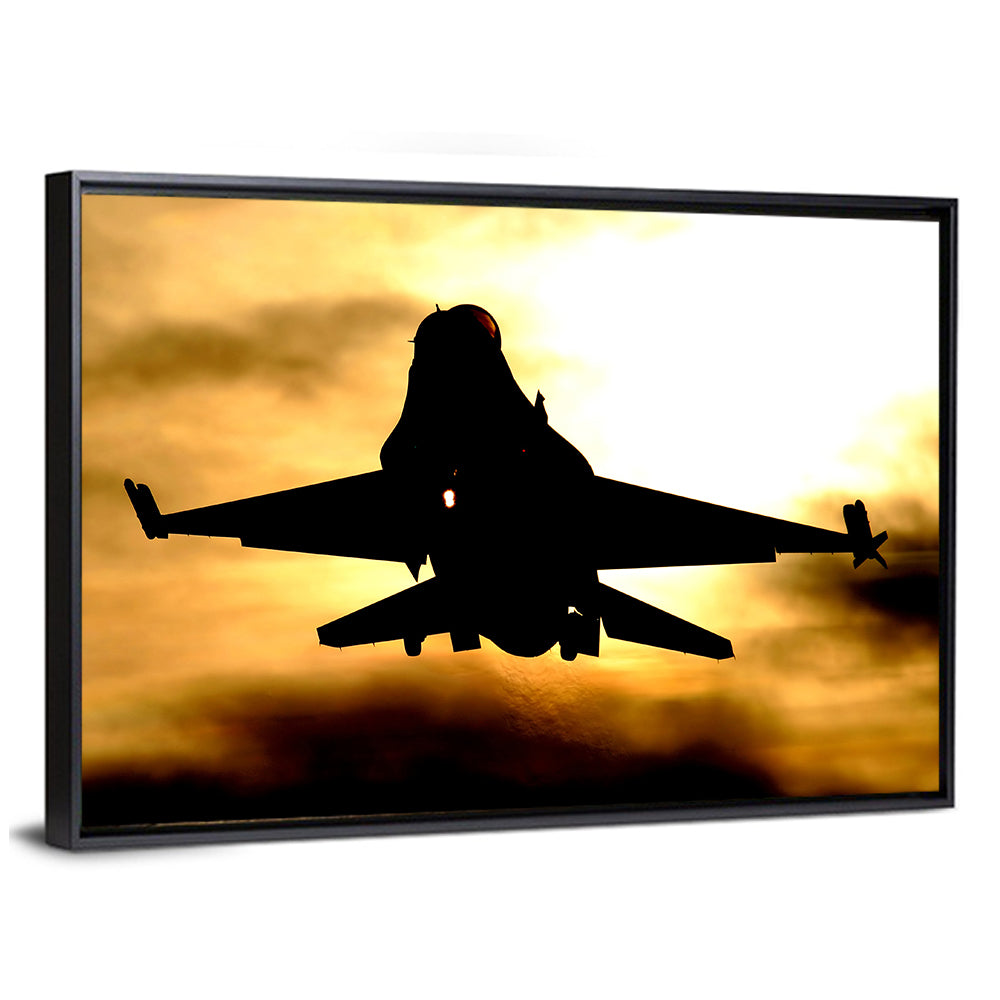 F-16 Landing at Golden Sunset Wall Art