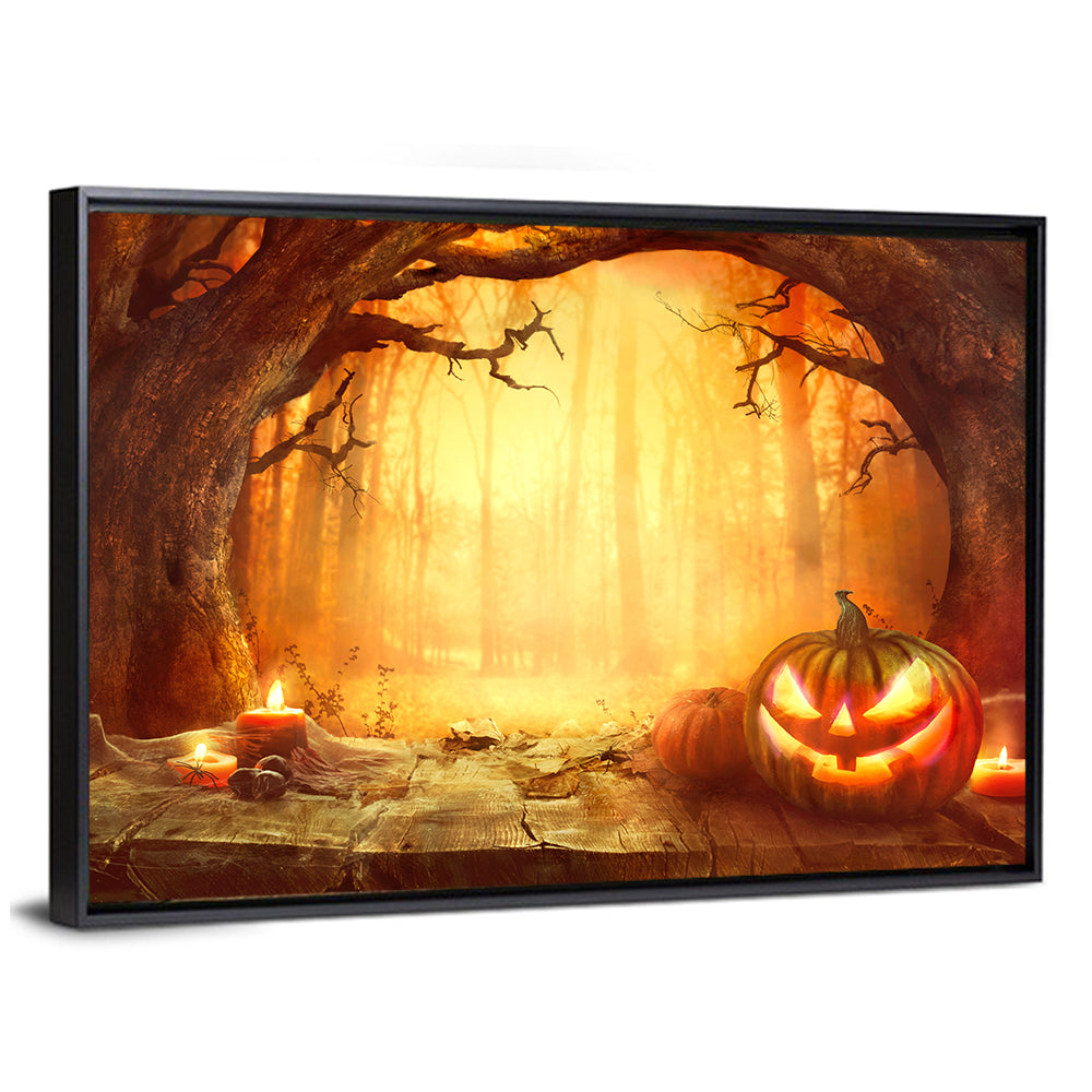Halloween Jack O'lantern in Dark Forest Wall Art