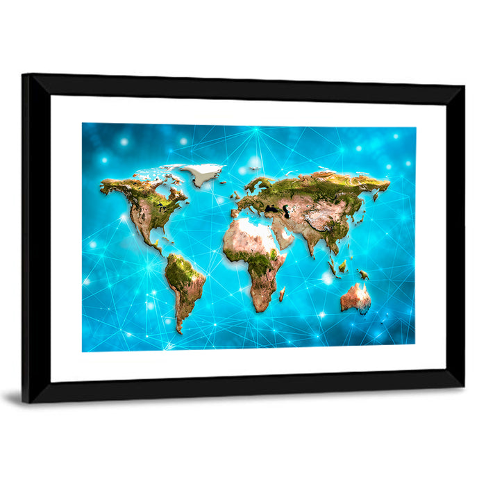 Geometric World Map Illustration Wall Art as a framed print