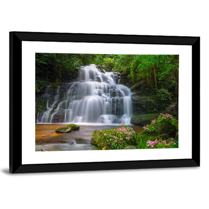 Mun Daeng Waterfall with Mossy Boulders Wall Art as a framed print