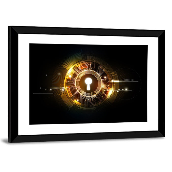 Glowing Keyhole Tech Abstract Wall Art as a framed print