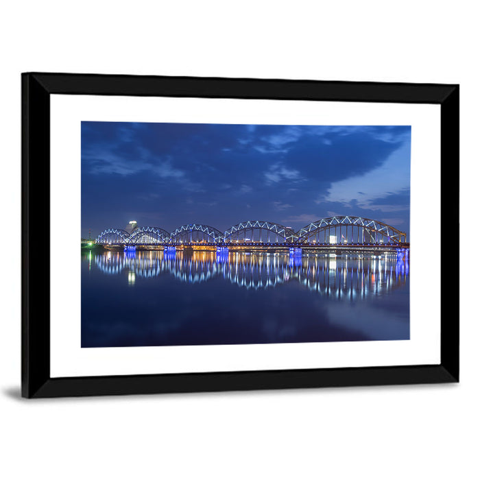 Riga Railway Bridge at Night Wall Art as a framed print