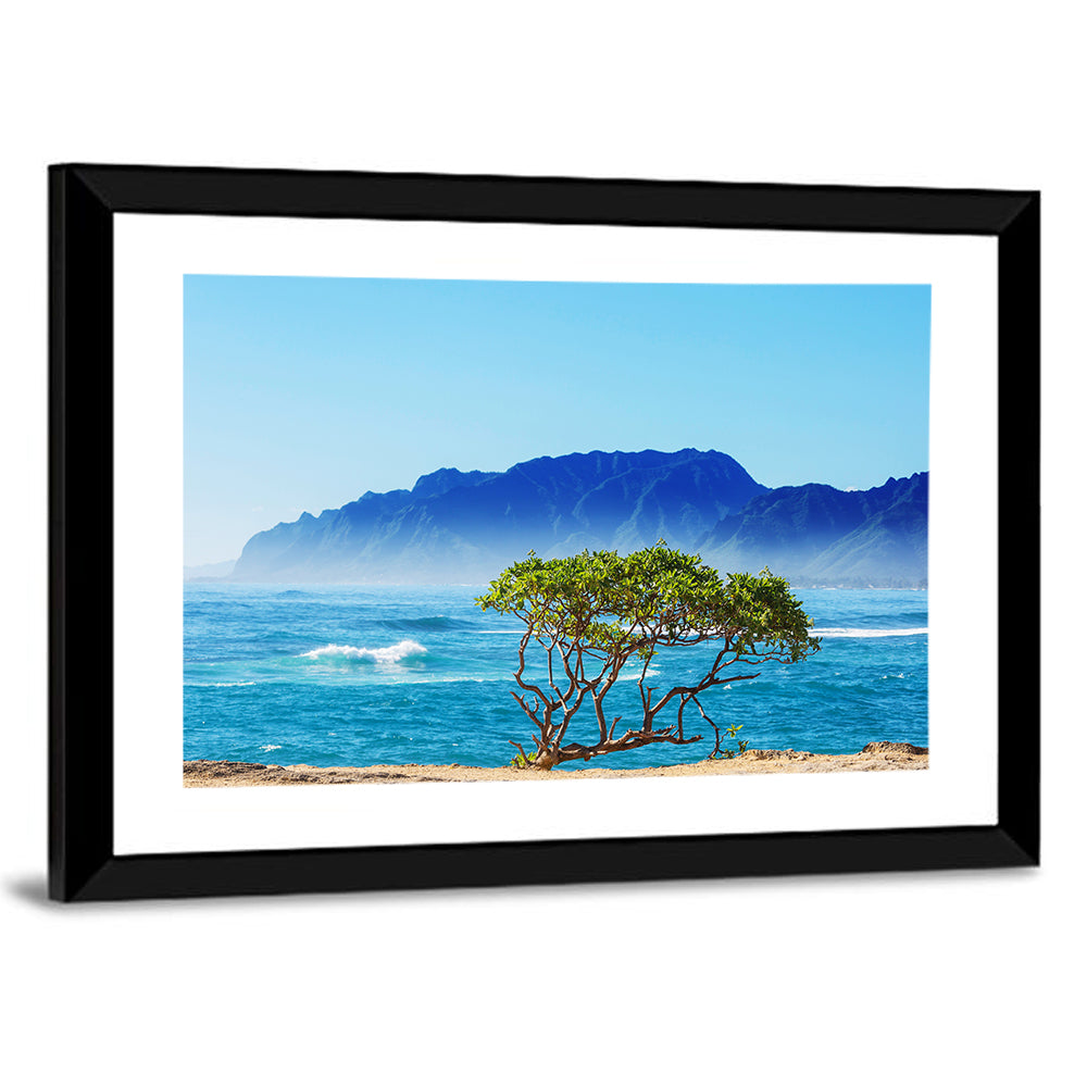 Hawaiian Coastal Tree on Rocky Shore Wall Art