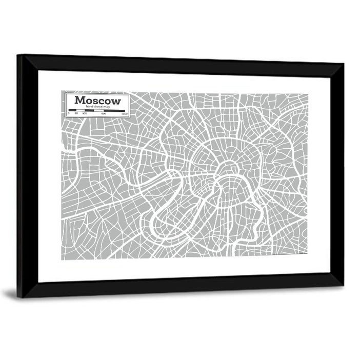 Moscow City Map Wall Art as a framed print