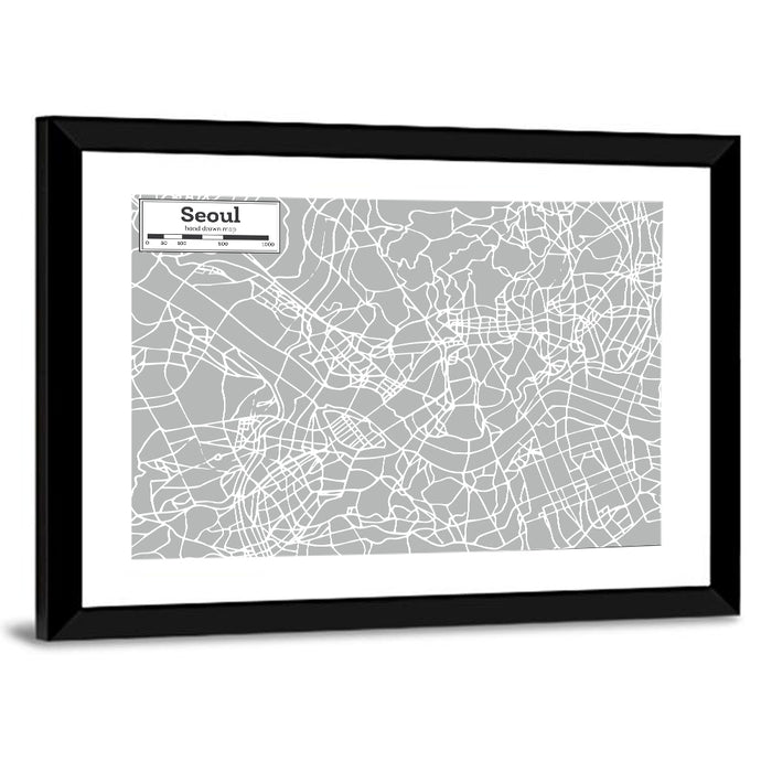 Seoul Street Map Wall Art as a framed print