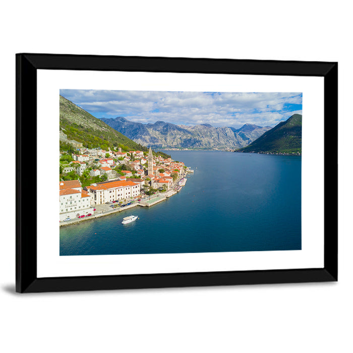 Perast Aerial Coastal View Wall Art as a framed print