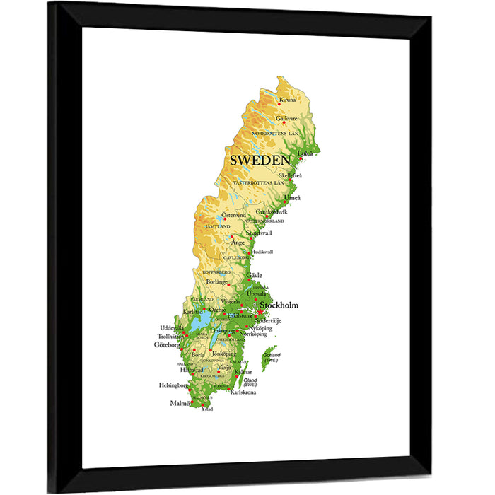 Sweden Relief Map Wall Art as a framed print