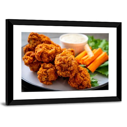 Crispy Spicy Chicken Wings with Carrot Sticks Wall Art