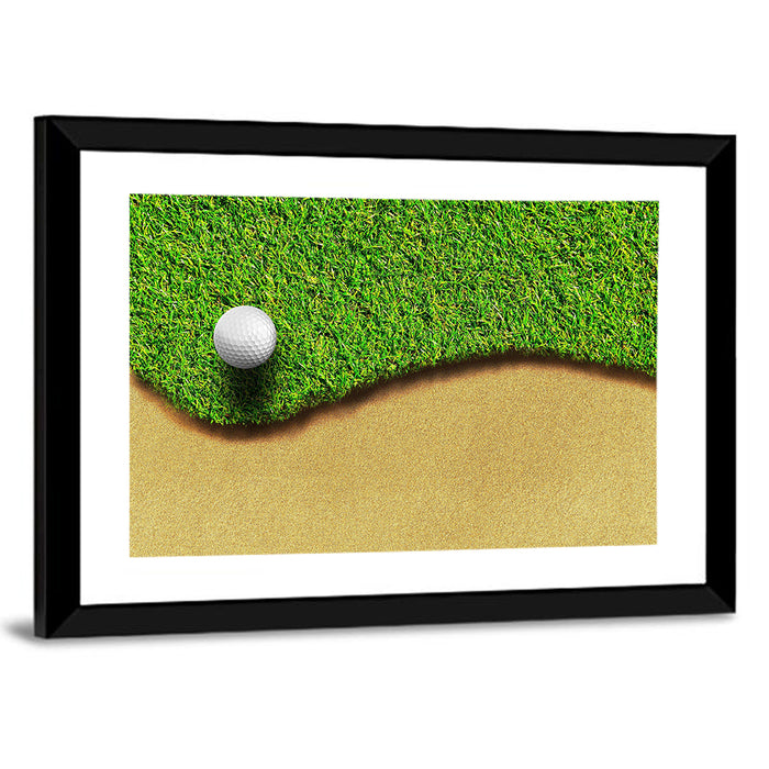 Golf Ball on Bunker Edge Wall Art as a framed print