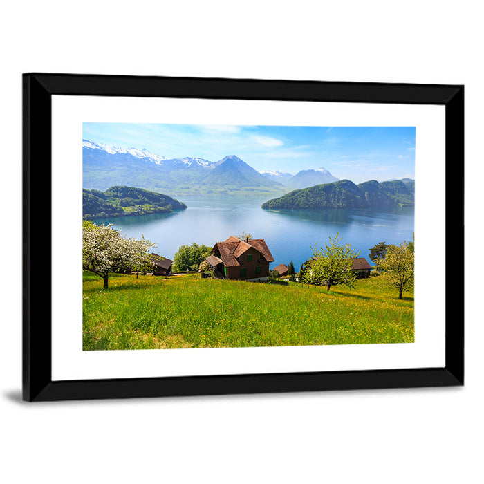 Lake Luzern Meadow View Wall Art as a framed print