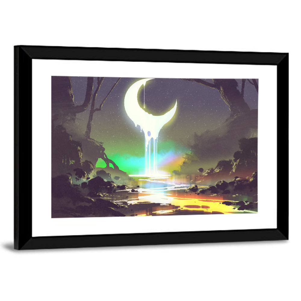 Dripping Moon Over Misty Forest Wall Art