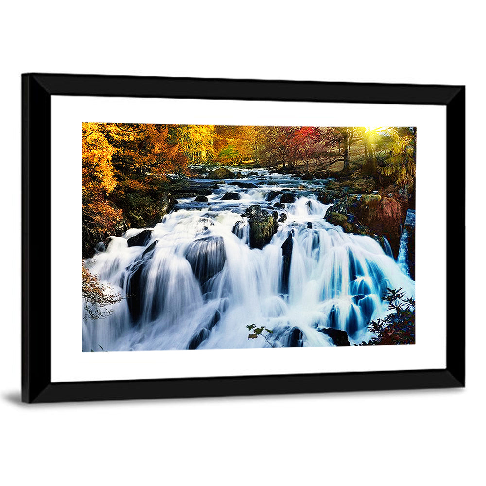 Mossy Autumn Forest Waterfall Wall Art