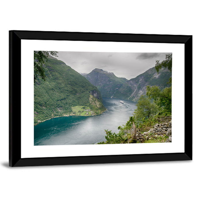 Geirangerfjord with Cruise Ship Wall Art as a framed print