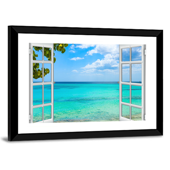 Dominican Republic Window Seascape Wall Art as a framed print