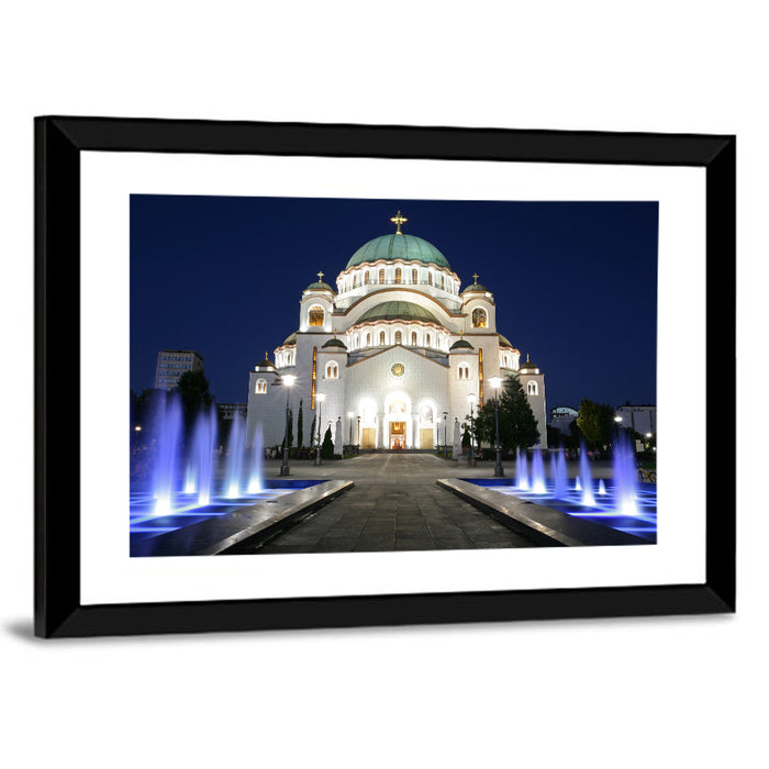 Saint Sava Cathedral at Night Wall Art as a framed print