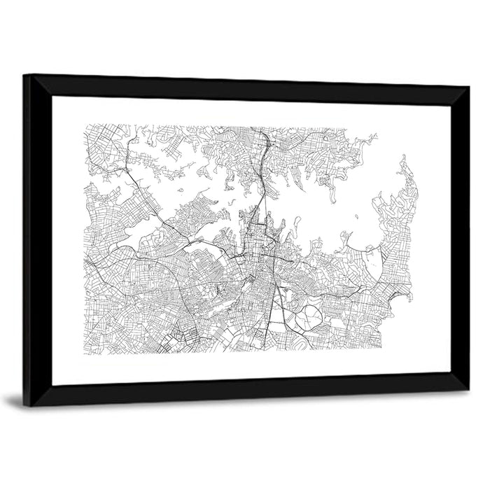 Sydney Harbour City Map Wall Art as a framed print