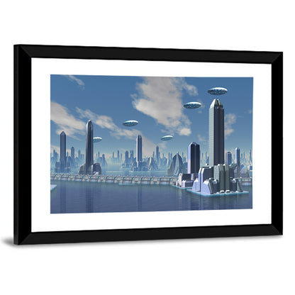 Futuristic Alien City with Ufos Wall Art