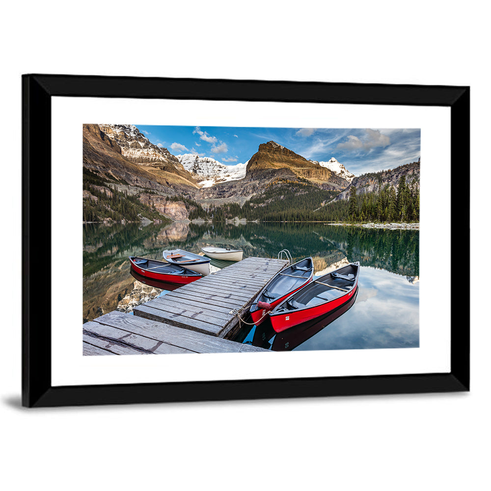 Canadian Rockies Lake with Red Canoes Wall Art