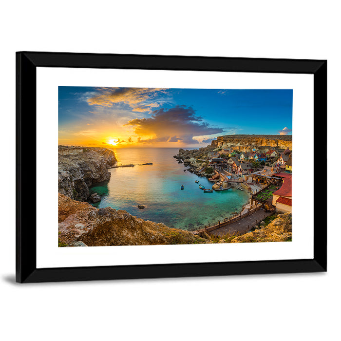 Popeye Village Sunset, Anchor Bay Malta Wall Art as a framed print