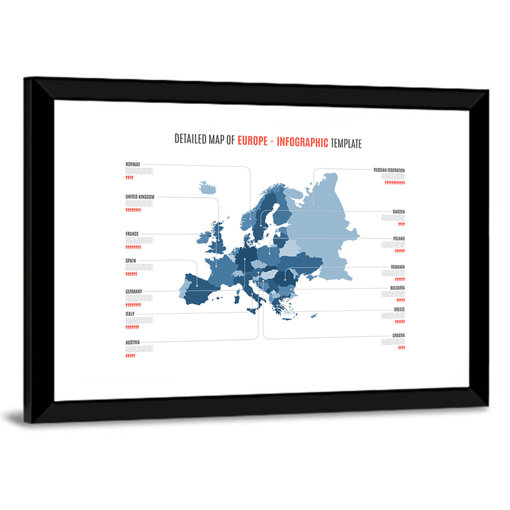 Detailed Map of Europe Infographic Wall Art
