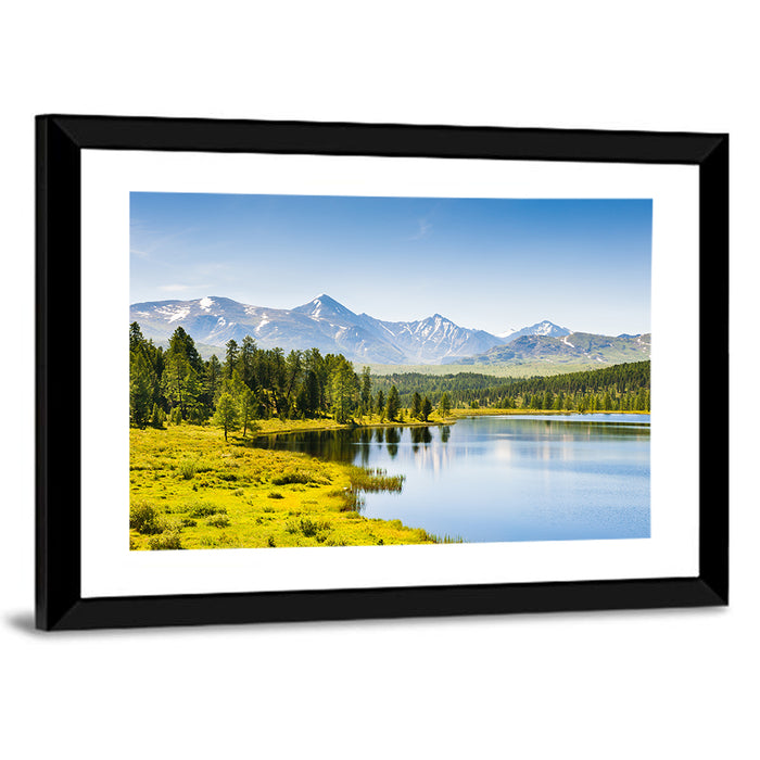 Altai Lake with Snow Capped Peaks Wall Art as a framed print