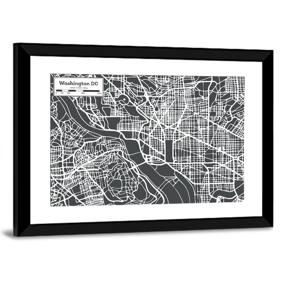 Washington D.c. River Grid Map Wall Art