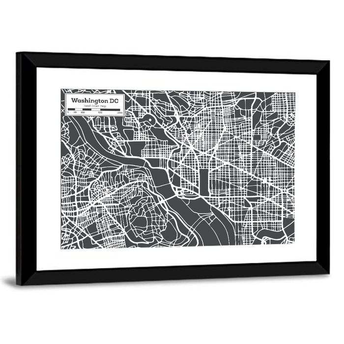 Washington D.c. River Grid Map Wall Art as a framed print