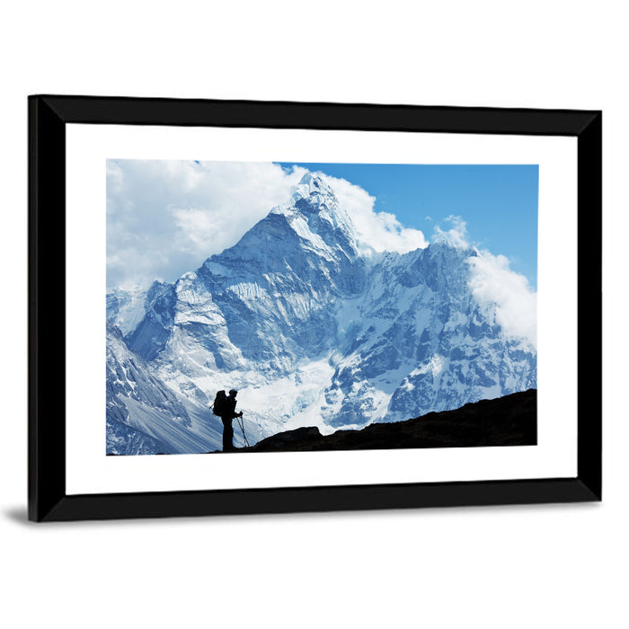 Hiker in Everest Region Wall Art as a framed print
