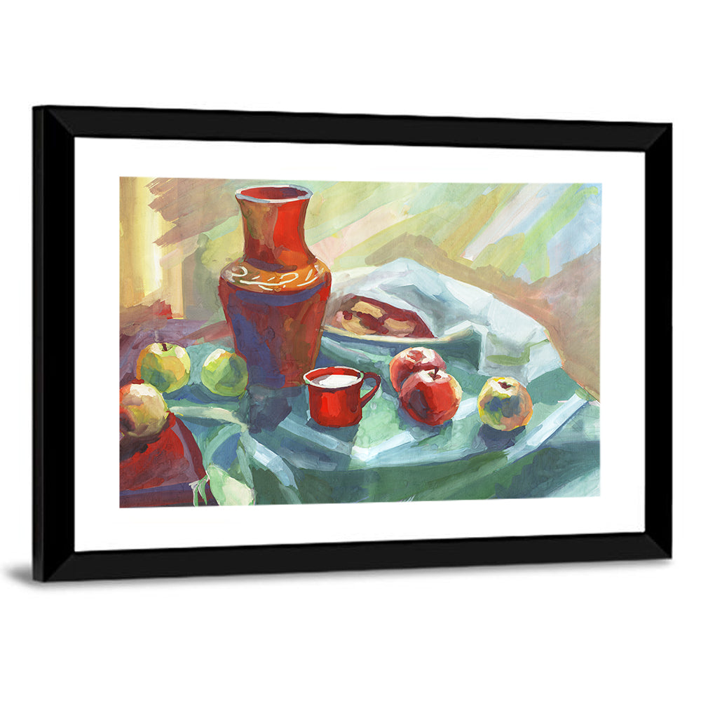 Vase, Apples and Red Cup Still Life Wall Art