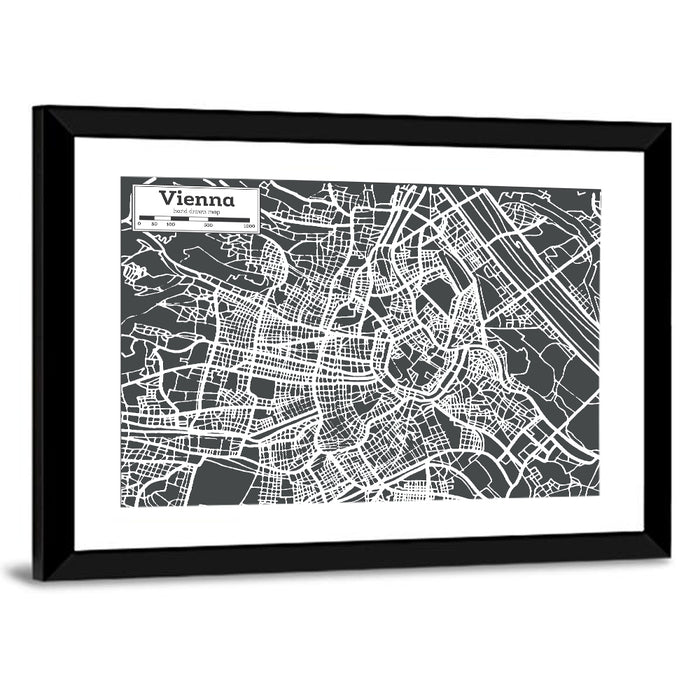 Vienna Street Map Wall Art as a framed print