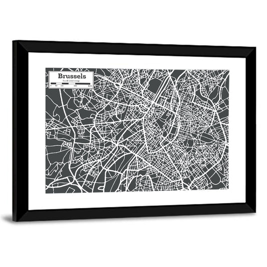 Brussels Street Grid Map Wall Art