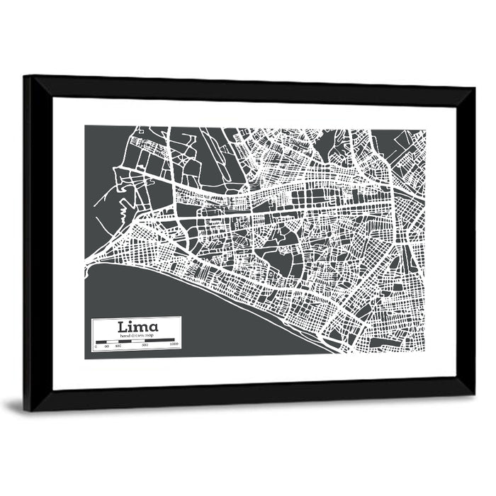 Lima Coastal City Map Wall Art as a framed print