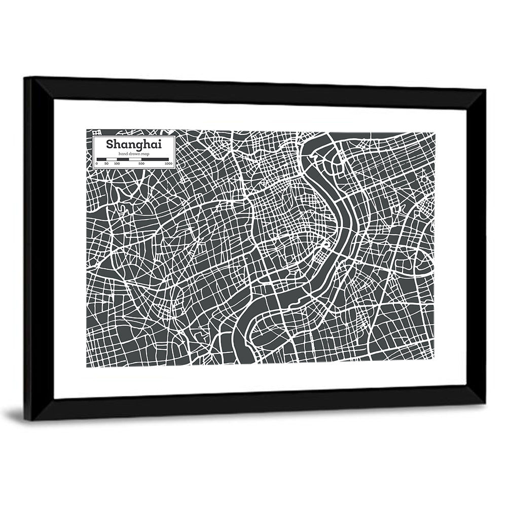 Shanghai Street Grid Map Wall Art