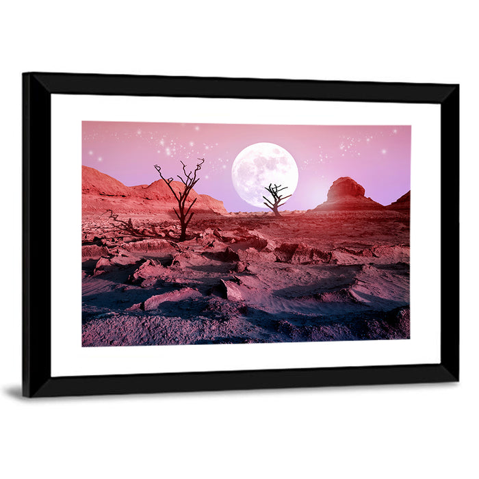 Desert Moon with Silhouetted Trees Wall Art as a framed print