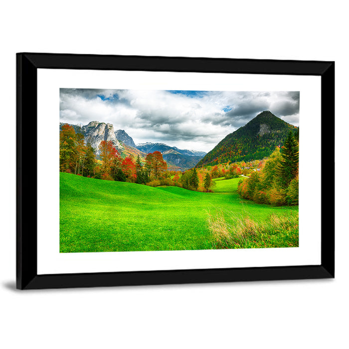 Austrian Alpine Meadow in Autumn Wall Art as a framed print