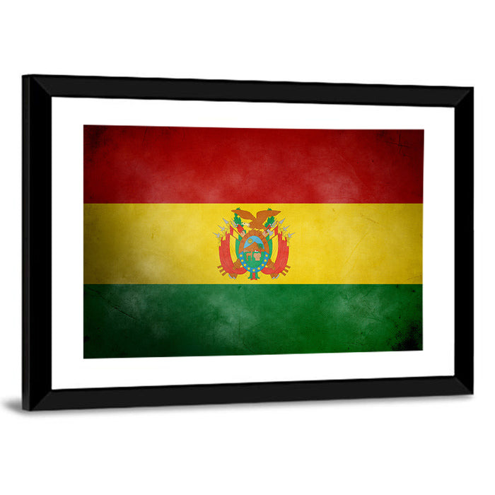 Vintage Bolivian Flag with Coat of Arms Wall Art as a framed print
