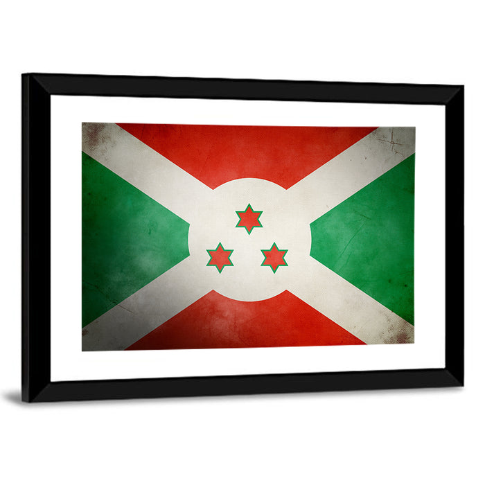Vintage Burundi Flag Wall Art as a framed print