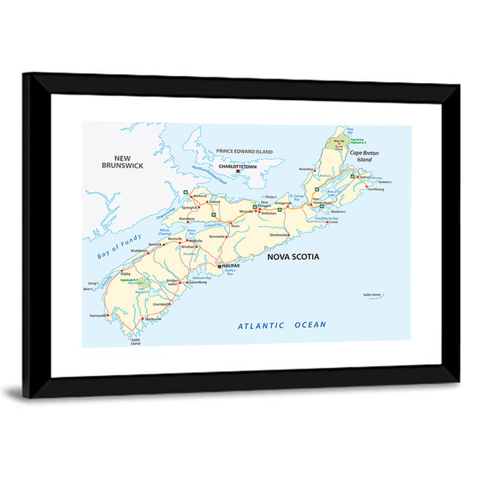 Nova Scotia Nautical Map Wall Art as a framed print