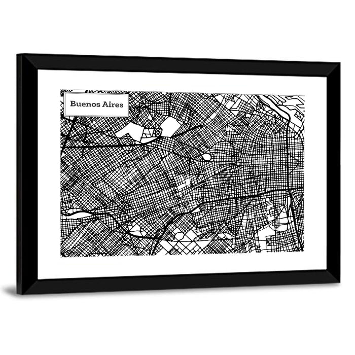 Buenos Aires Street Grid Map Wall Art as a framed print