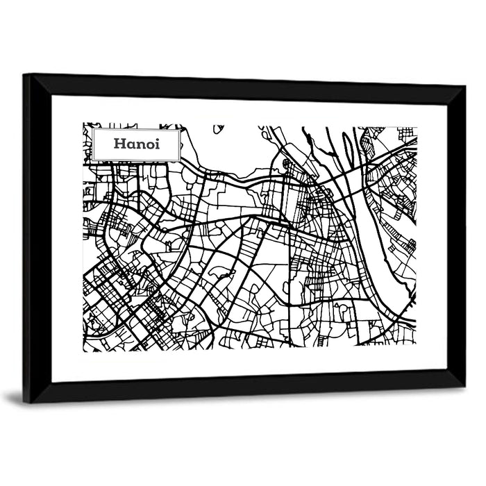 Hanoi Grid Map Wall Art as a framed print