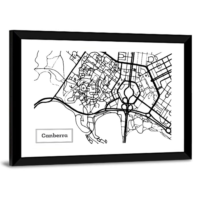 Canberra Street Network Map Wall Art as a framed print
