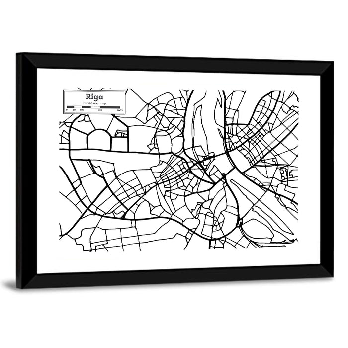 Riga City Map Wall Art as a framed print