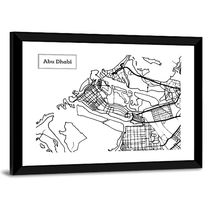 Abu Dhabi City Grid Map Wall Art as a framed print