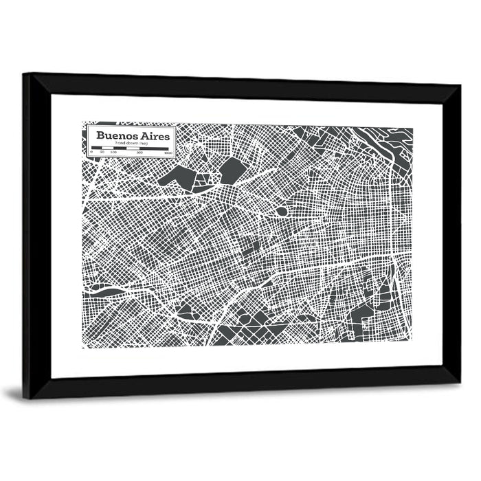 Buenos Aires Street Grid Map Wall Art as a framed print