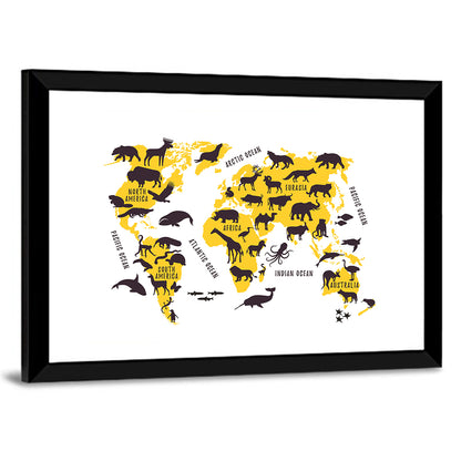 Animals World Map Wall Art