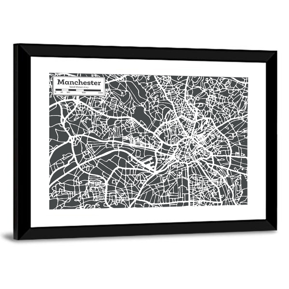 Manchester Street Grid Map Wall Art