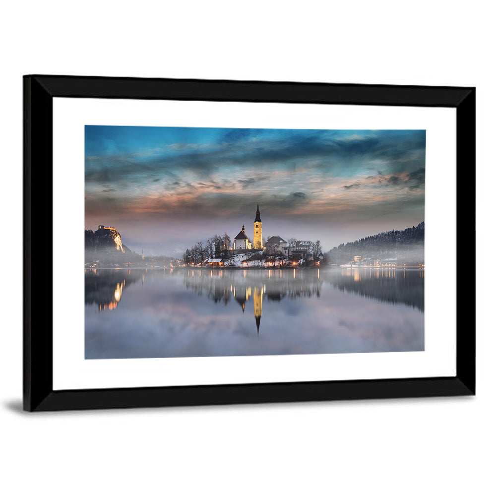 Lake Bled Misty Sunset Wall Art