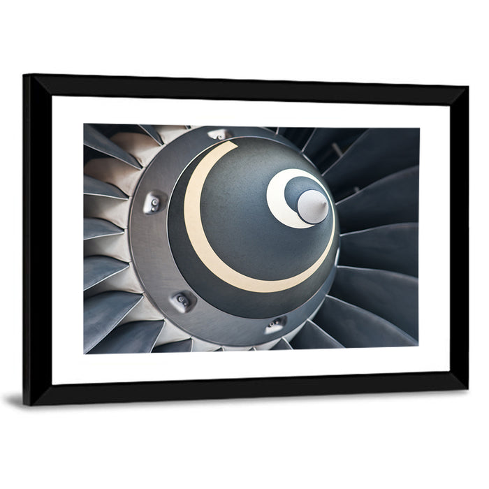 Jet Engine Turbine Spinner Close-up Wall Art as a framed print