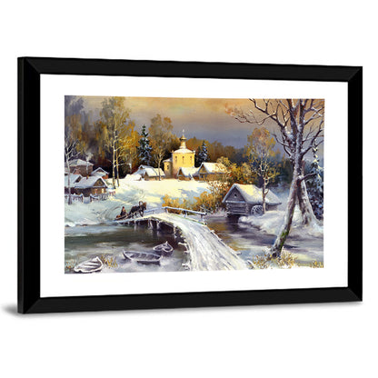 Snowy Village Bridge Wall Art