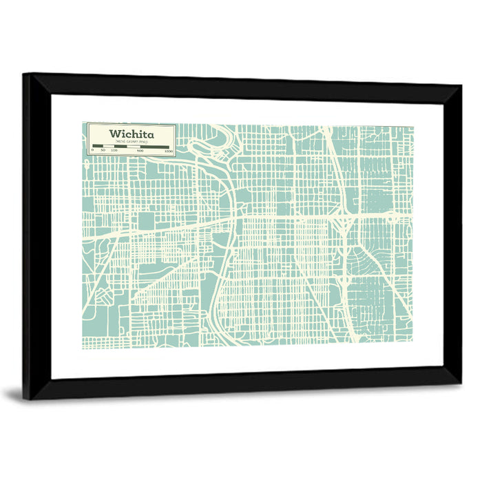 Wichita Kansas Map Wall Art as a framed print